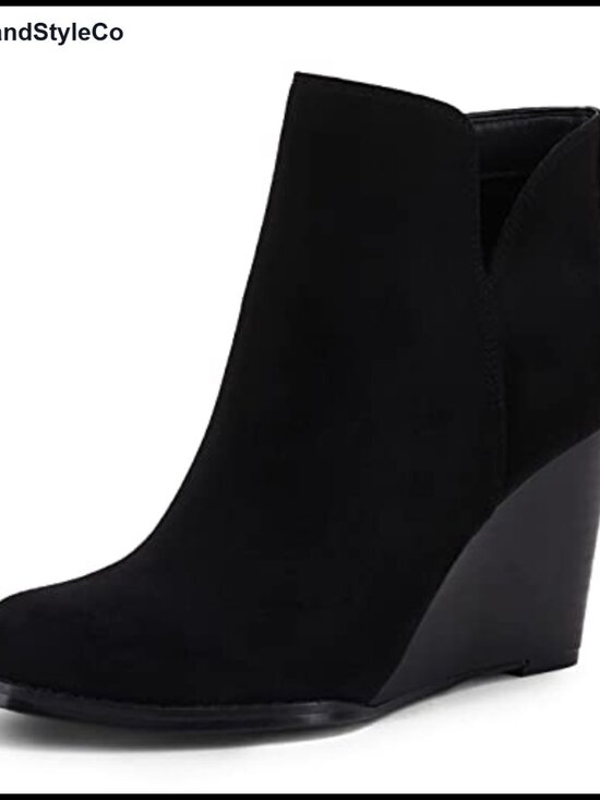 Shoes - Faux Suede Wedge Ankle Booties Zip-Up Pointed Toe Boots